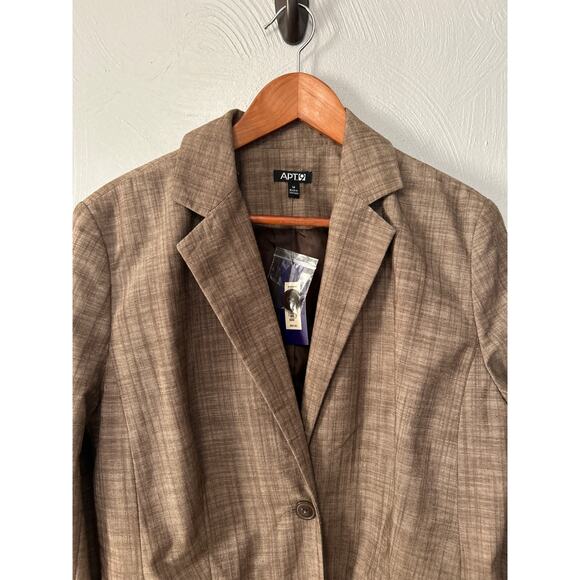 APT 9 Women's Brown Single Button Long Sleeve Lined Blazer with Pockets Size 14 - Picture 2 of 10